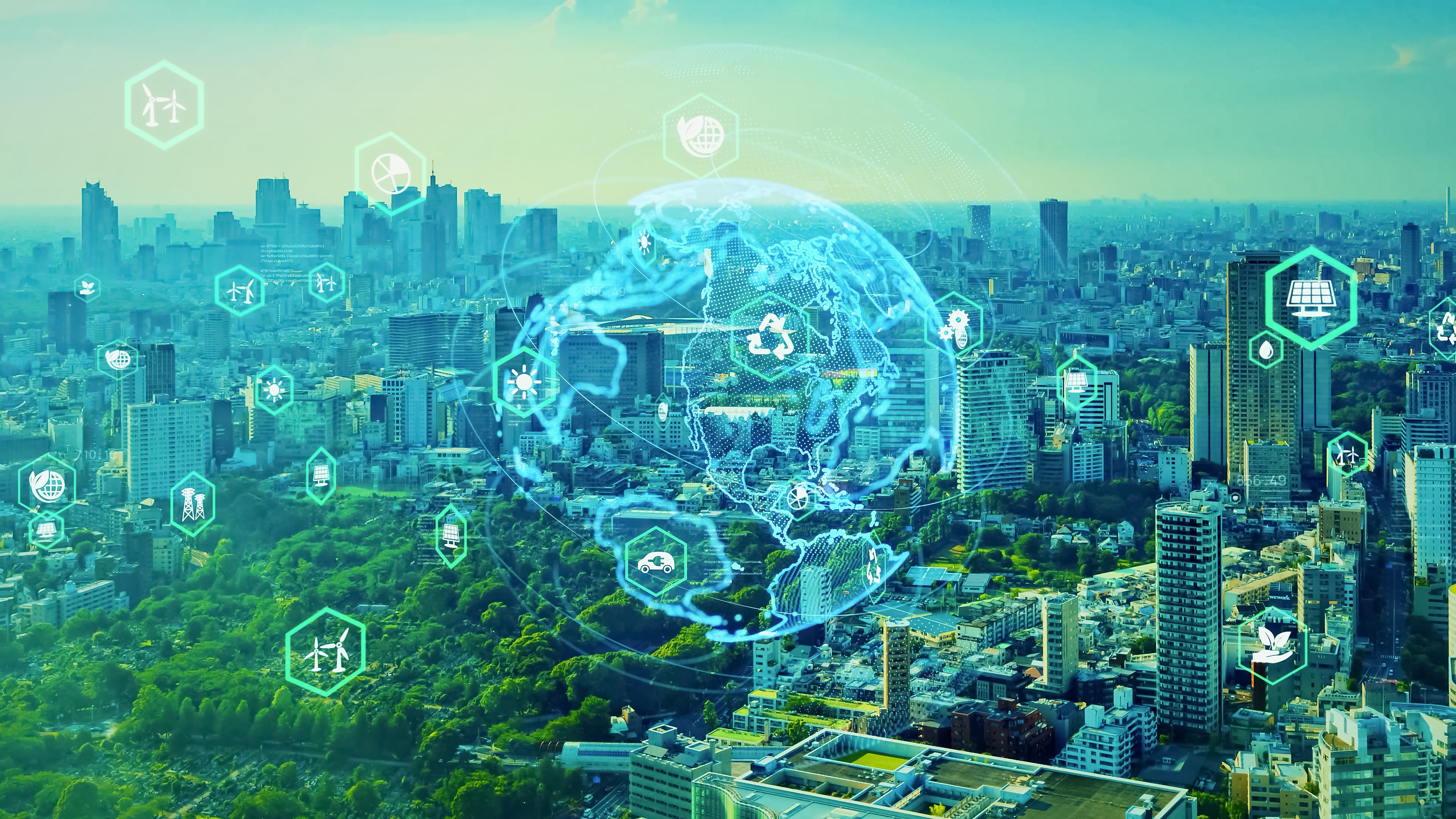 Modern city and environmental technology concept Sustainable development goals